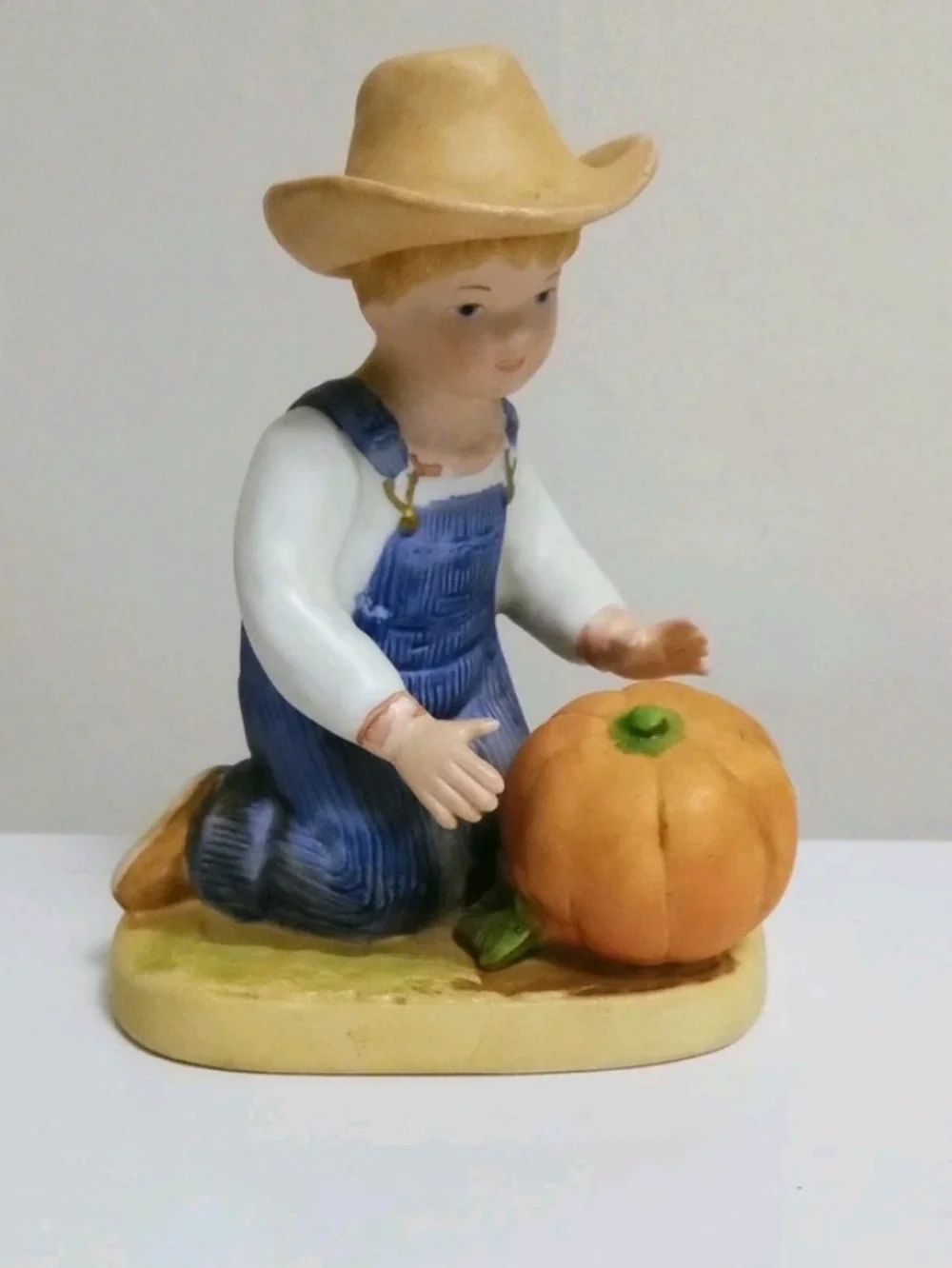 Fall/Autumn Pumpkin Denim Days HomeInteriors Homco Figurine Little Boy W/Pumpkin